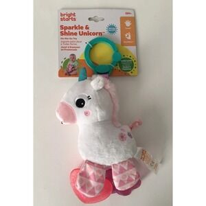 Bright Starts Sparkle & Shine Unicorn Rattle Teether On-the-Go Clip Toy‎ NEW